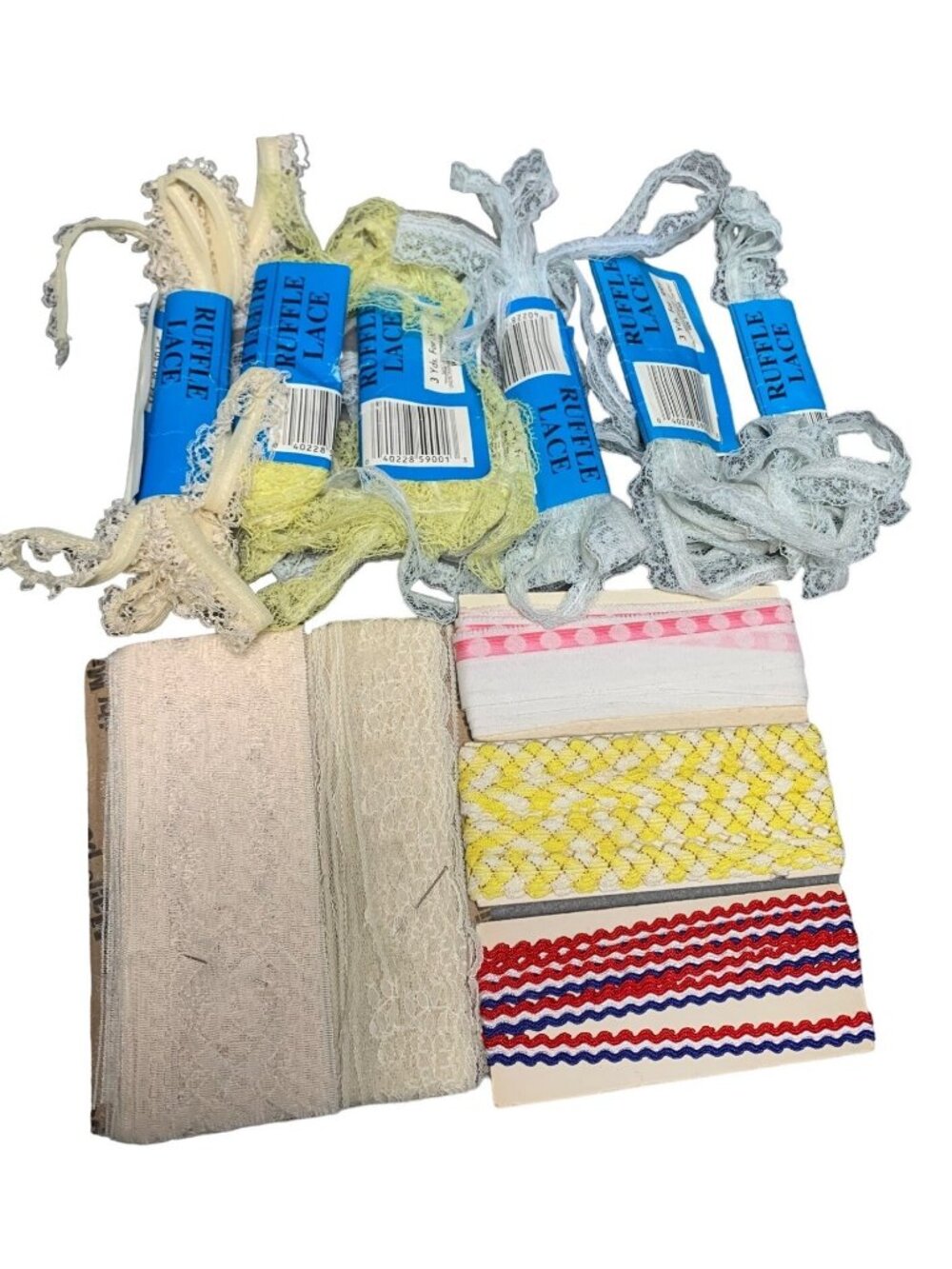 31 yards Assorted Lace & Trim Bundle - Ruffle Lace Ric Rac Crochet Trim